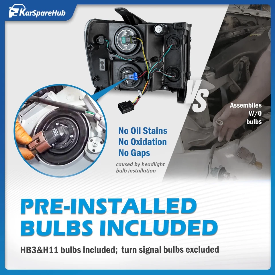 Pair Headlights For 2007-2013 GMC Sierra 1500 2500HD 3500HD Chrome Lamps w/Bulbs Foto 4 de 4