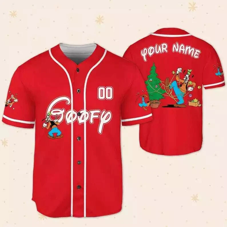 Personalized Funny Goofy Decorating Christmas Tree Baseball Jersey Shirt