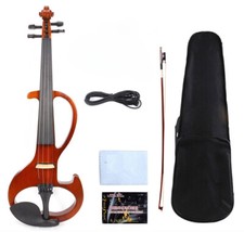 4/4 Solid wood Silent Violin Electric Violin Dark Red Sweet Tone Free Case Bow