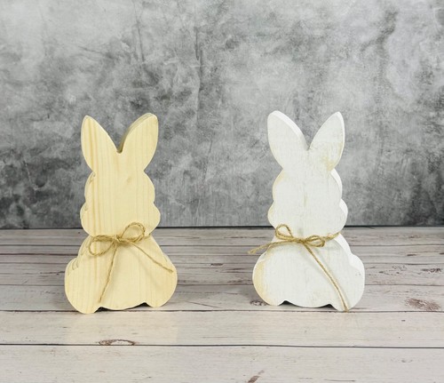 PERSONALIZE Easter BUNNY Farmhouse Tiered Tray Shelf Rustic Wood White Natural - Picture 9 of 10