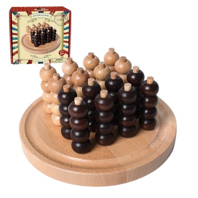 3D Wooden Four In A Row Board Game Set for Family Night Games Birthday Holiday