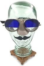 Antique Willson Half Cobalt Blue Lens Sunglasses Goggles Old Vtg Safety Glasses