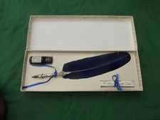"LA KALIGRAFICA" DARK BLUE FEATHER QUILL FOUNTAIN PEN FOR CALLIGRAPHY