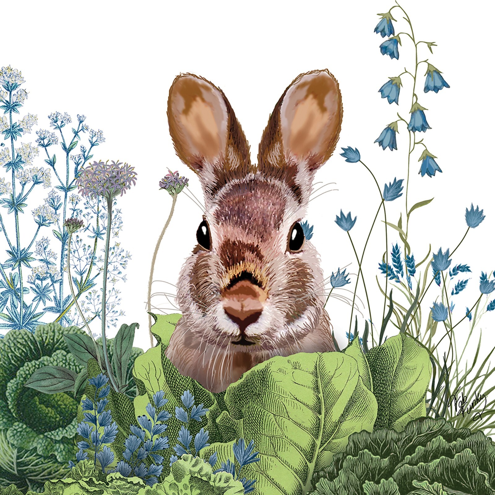 4 x Paper Napkins/3Ply/33cm/Decoupage/Spring/Rabbit/Bunny in the Veg/Flowers