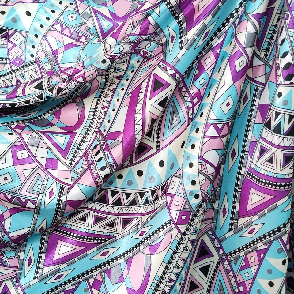 1 meter X 1.48 meter Geometric Patchwork Charmeuse Lining Silky Satin Fabric - Bild 2 von 4