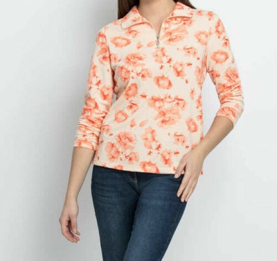 Sweatshirt - Gr. 42 44 46 48 50 - Orange Weiß - Pulli - Zipper - Helena Vera