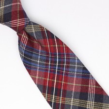 John G Hardy Mens Slub Silk Necktie Brown Red Blue Plaid Weave Woven Tie Italy