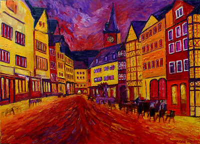 Colourful oil painting on canvas, directly from the artist, unique with certificate