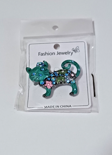 Enamel & Rhinestone Cat Broach - Picture 3 of 5