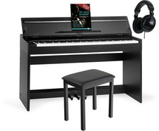 88 Tasten Digital Piano Klavier Set Bank Kopfhörer Schule Keyboard Schwarz matt