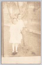 RPPC Two Young Girls Sisters White Dresses Vintage Early 1900s Photo Postcard