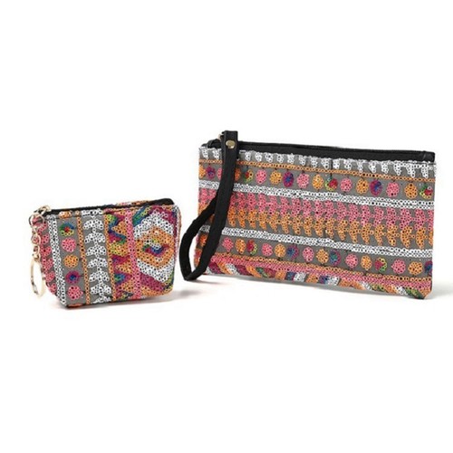 Geometric Sequin Wallet Zippered Clutch Long Coin Purse Women Storage Bag - Picture 6 of 11