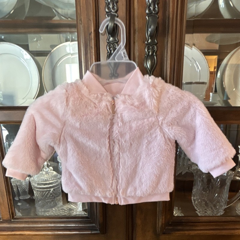 Cat & Jack Baby Pink Faux Fur Jacket 12M Zip Long Sleeve Unisex Toddler