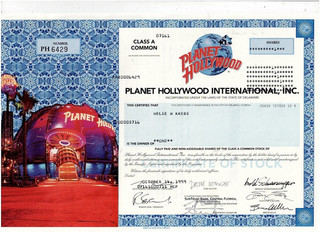 TAF #07 Planet Hollywood International Inc. 1999 top Marke sign.: Arnold