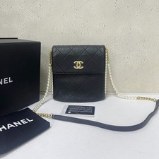 Chanel Pearl Chain Small Hobo Bag Black Lambskin Quilt Gold CC Flap Crossbody
