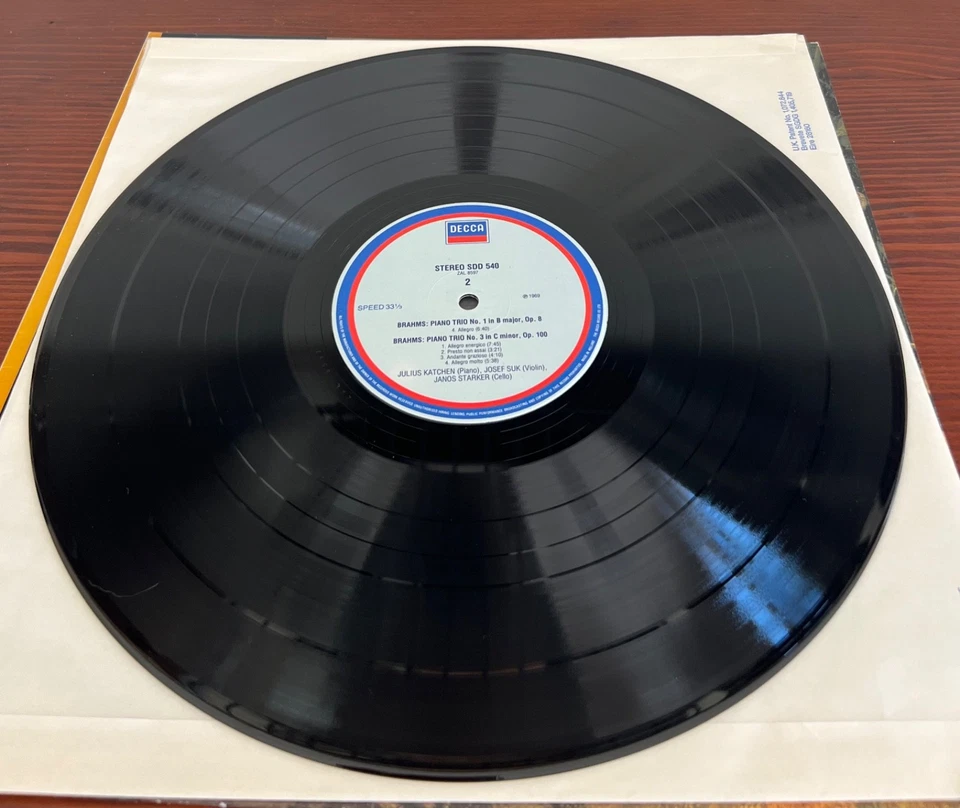 Brahms Piano Trios Nos. 1 & 3 J. Katchen, J. Suk, J. Starker, Decca, 1969 LP, EX - Image 4 of 4