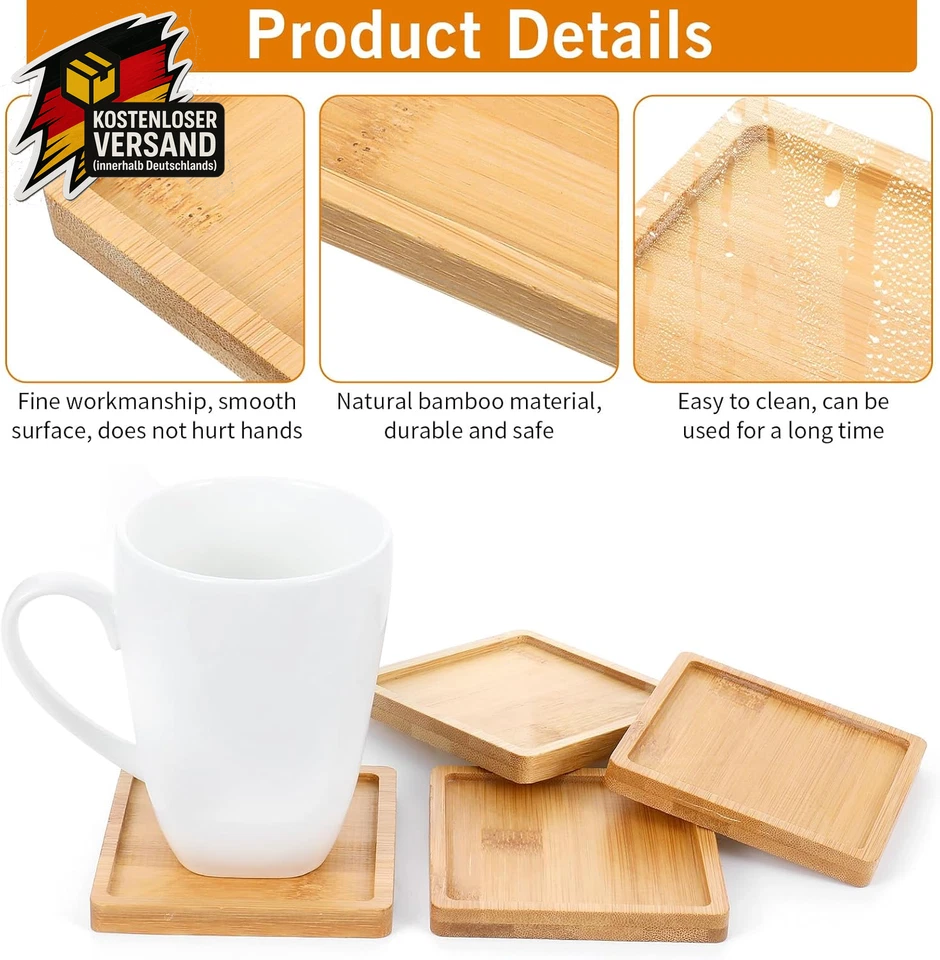 Quadratisches Bambus Tablett 9cm Holz DIY Mosaik Untersetzer Serviertablett Set - Bild 3 von 4