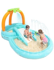 EVAJOY KIDDIE POOL INFLATABLE PLAY CENTER WITH SLIDE WATER SPRAYERS - BLUE