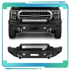 Black Steel Front Bumper w/ LED Lights & D-rings For 2021 2022 2023 Ford F-150