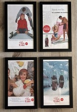 Vintage Coca-Cola Framed Original Magazine Ads Set Of 4 1950s-1960s