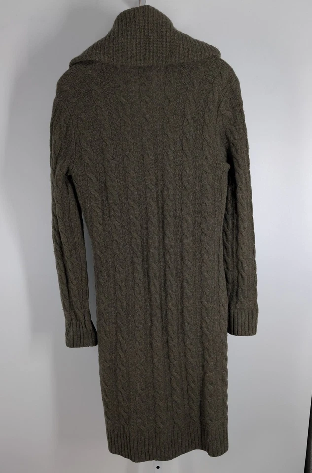 Ralph Lauren Rugby Cardigan Sweater Long Cable Knit Wool Shawl Toggle Green M - Image 3 of 4