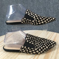 Jenni Kayne Pointy Mule Flats Womens 39 Animal Print Leather Calfskin Black