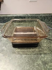 EUC Anchor Hocking Pink 8.25 x 8.25 Square Cake Dish 2qt Roseware Embossed 