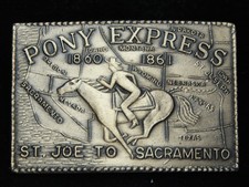 OA21174 NOS VINTAGE 1970s PONY EXPRESS ST. JOE TO SACRAMENTO OLD WEST BUCKLE