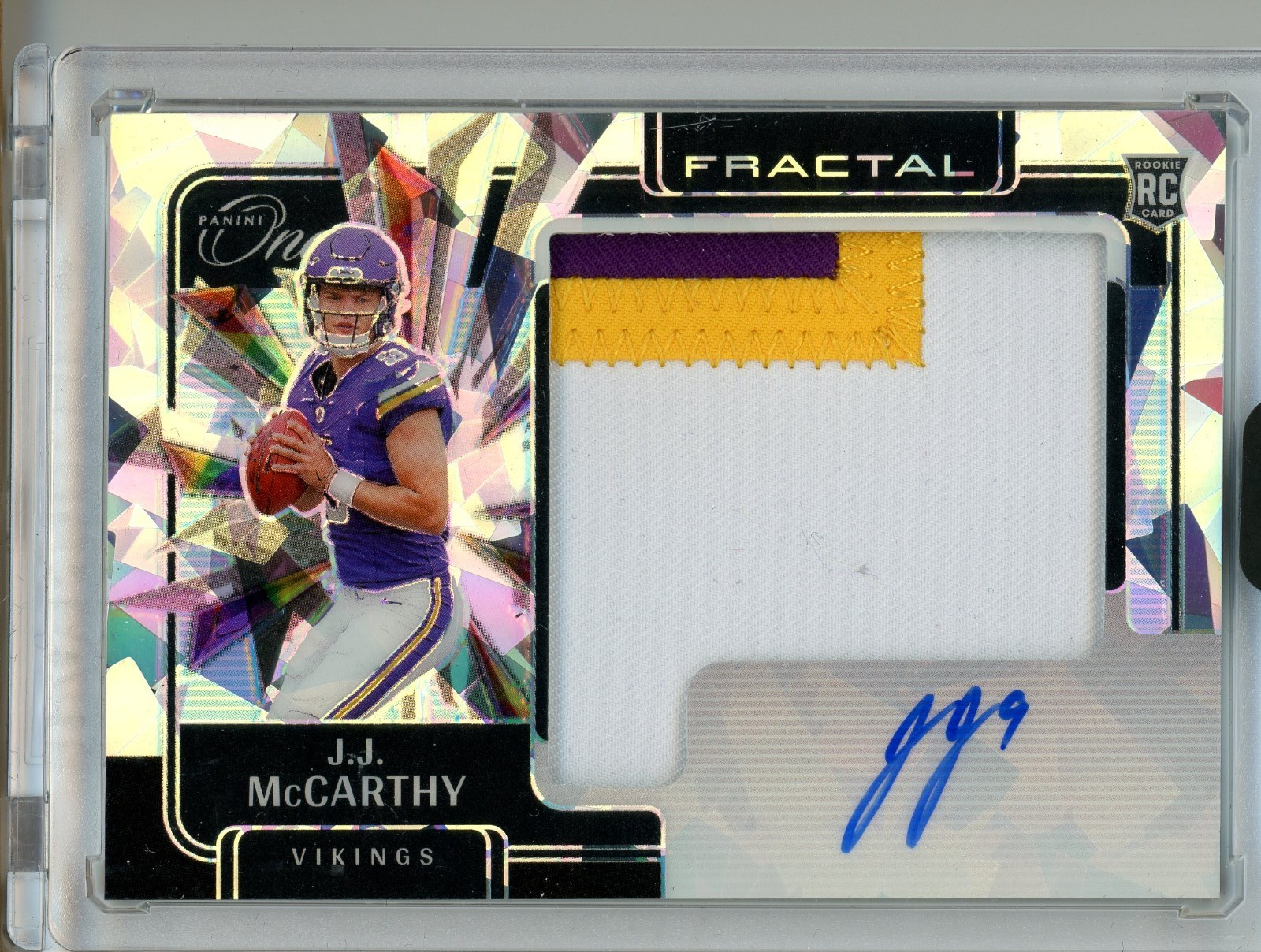 2024 Panini One Football FOTL J.J. McCarthy Fractal Rookie Patch Auto /50 RPA!