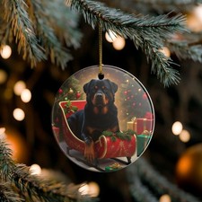 Rottweiler Collectible Ceramic Christmas, Holiday Ornament-E101