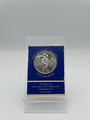 1970 Panama 5 Balboas Sterling Silver Coin BU Original Holder