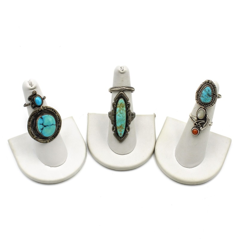 Southwest Sterling Turquoise Mother of Pearl 4.5-8.5 Rings Lot of 6 #S5018-3