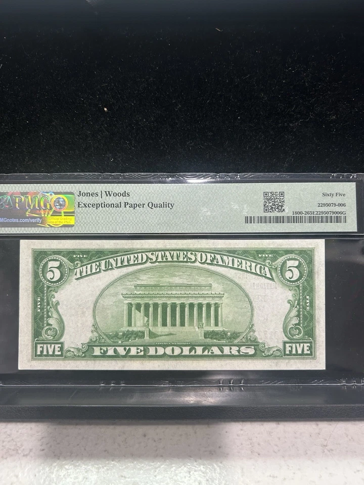 SASA 1929 Beloit Kansas $5 First National Bank Pmg Gem Unc 65 Epq - Image 2 of 2