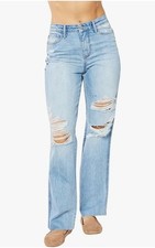 Judy Blue High Waist Rigid Magic Destroy 90's Straight Jeans  Sz 7- Inseam 28 