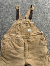 Vtg Carhartt Overall Bibs Mens 48x32 Tan Double Knee Distressed Quilt Lined 80s