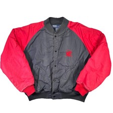 Polo Ralph Lauren Jacket Mens L Varsity Vintage 90s Lined Bomber Logo Red Black