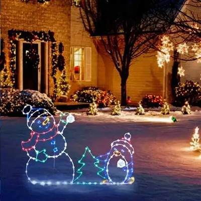 Animiertes LED-Winterlicht Schneemann Pinguin Dekoration Außen