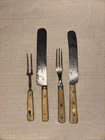 Antique Sheffield Bone Handle Knife & Fork Set + Early American Wood Handle