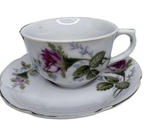 Vintage Fine China Mini Teacup  Saucer Set Hand Painted Pink Roses Tea Party