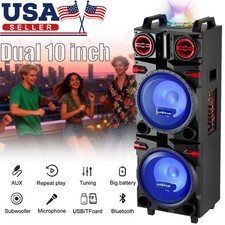 Dual 10" Bluetooth Party Speaker Subwoofer with LED Light,Wireless Mic FM Radio
