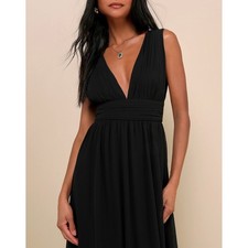 Lulus Heavenly Hues Black Maxi Dress V-Neck Chiffon Gown Small NWT 2700