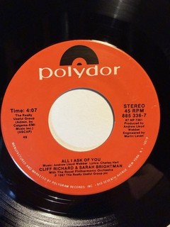 Cliff Richard & Sarah Brightman “All I Ask Of You” Polydor 7” 45 Strong VG