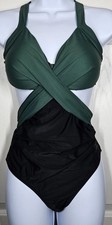 CUPSHE Carly Green/Black Color Block One Piece Swimsuit NWT Size XS