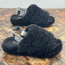UGG Women's Fluff Yeah Slide Black Faux Shearling Slippers Sandals Size 7 LINT