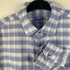 TASSO ELBA Men's L Blue Striped Long Sleeve Dress Shirt Button up Cotton