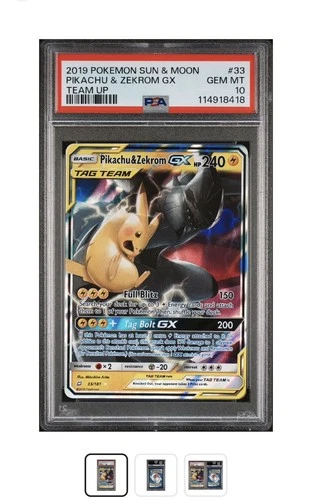 2019 POKEMON SUN & MOON TEAM UP #33 PIKACHU & ZEKROM GX PSA 10