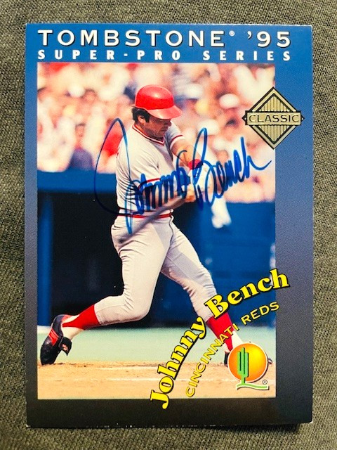 1995 Tombstone Pizza Super-Pro Series #1 Johnny Bench Auto Autograph Card Rare