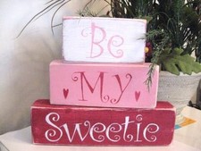 Primitive Valentine Shelf Blocks Be My Sweetie Hearts