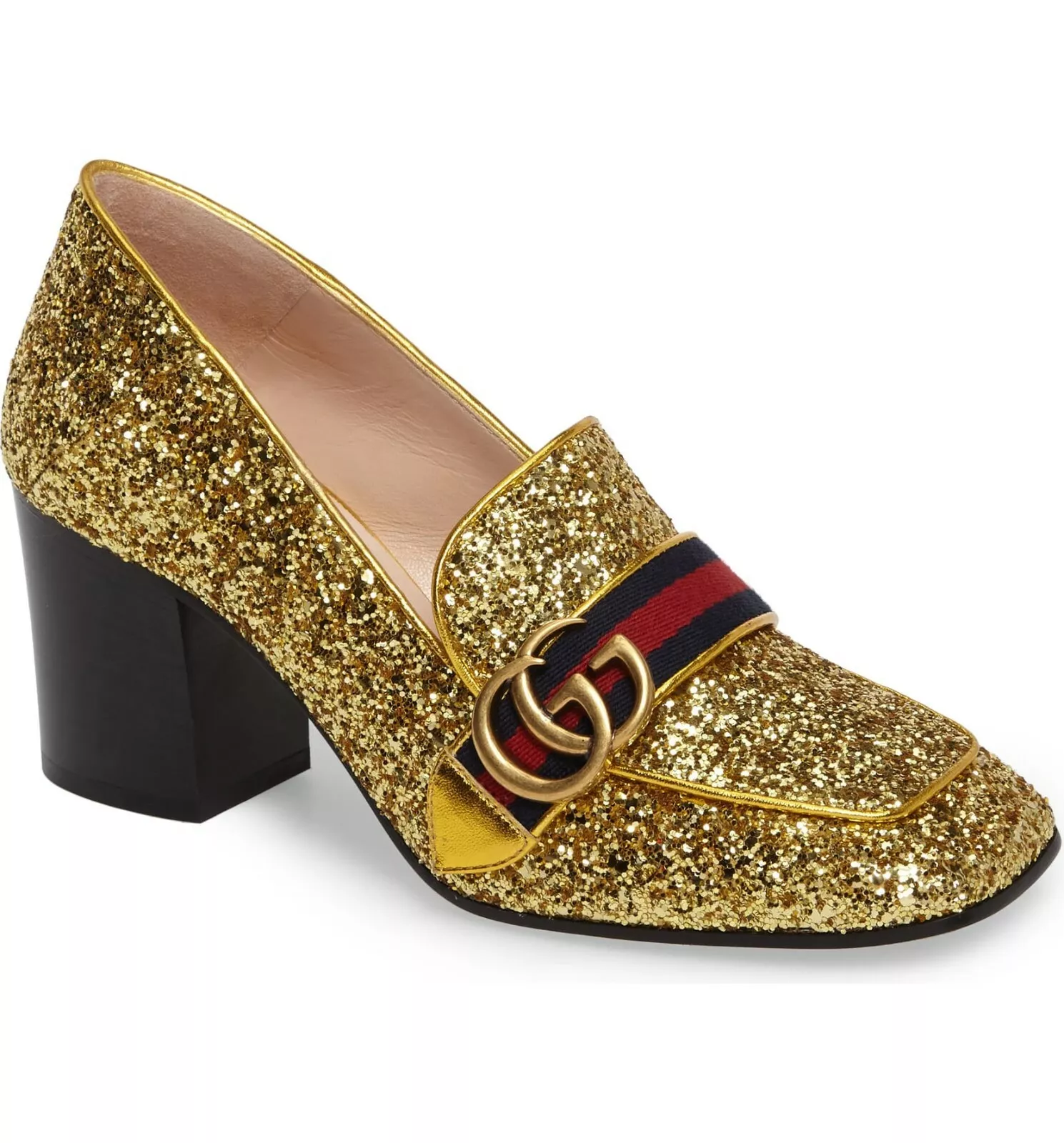 Mocassins escarpins talon moyen bloc sangle Web logo Gucci GG/US 7 neufs