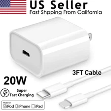 20W Fast Charger USB-C PD Power Adapter & 3FT Cable For iPhone 12 13 14 Pro Max